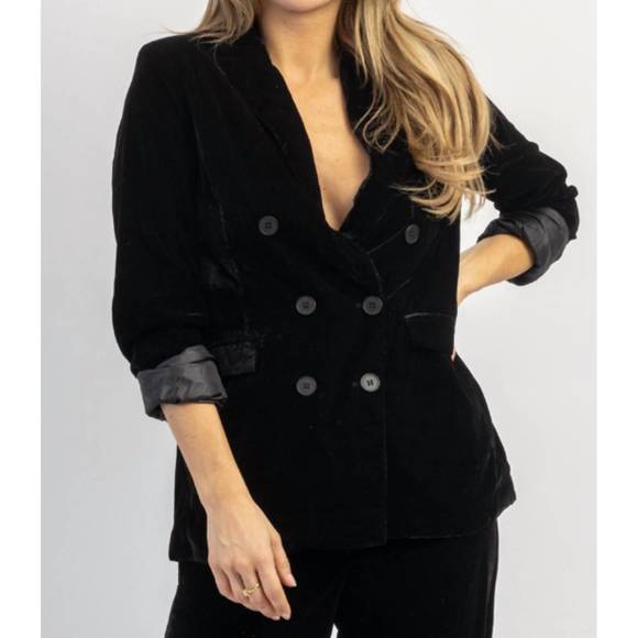 NEW SANS SOUCI elton velvet peak lapel blazer in black - Picture 4 of 8